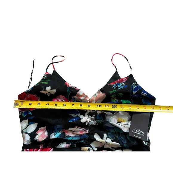 Aidan Mattox Womens Dress Black 6 Floral Cocktail Ruched Ruffle High Low - Picture 8 of 10
